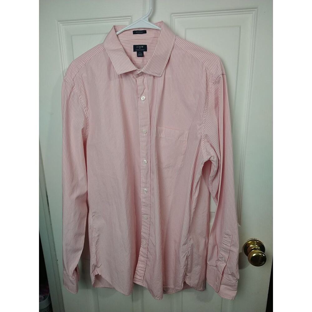 J. Crew Men's XL 17-17.5 Shirt Thompson Pink White Premium Shirting